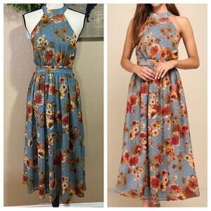 Lulu's Blue Floral Midi Dress